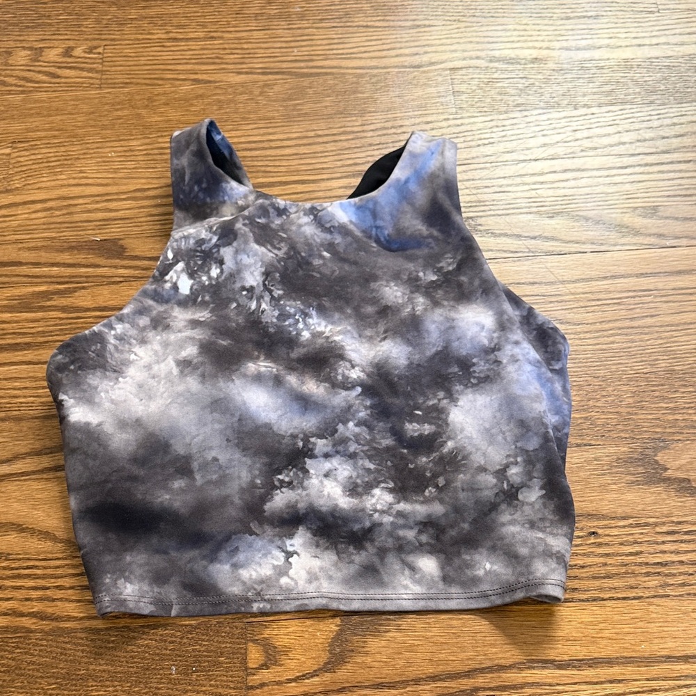 Athleta Black and Gray Tie-Dye Crop Top Size Small